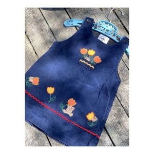 Vintage ICZ Corduroy Jumper Dress 2T Tulips Teddy Bears